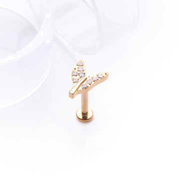 Detail View 1 of Implant Grade Titanium Golden Vintage Tail Sparkle Internally Threaded Labret-Clear Gem